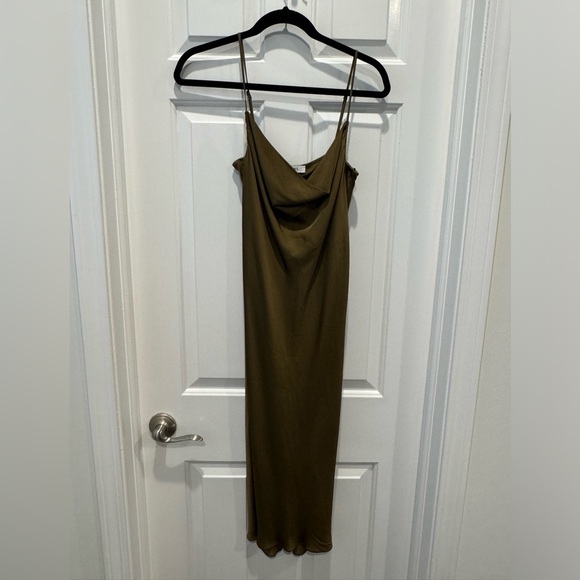 FRAME slip dress silk denim olive green dress with spaghetti straps - Picture 11 of 11